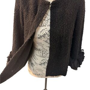 Joan Rivers Bouclé Cropped Jacket Rosette Sleeve Black Textured XS